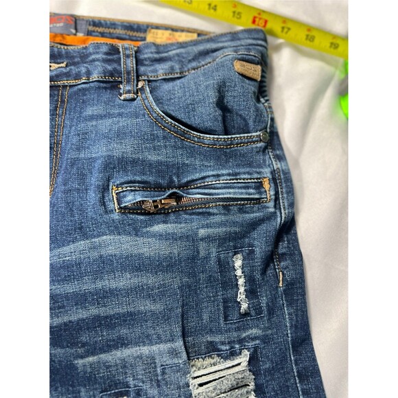 ETZO Men's Biker Moto Slim Skinny Ripped Distressed Denim Jeans 34x32 7520 - Picture 8 of 15